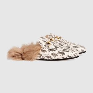 Gucci Princetown Python Loafer Mules with Fur